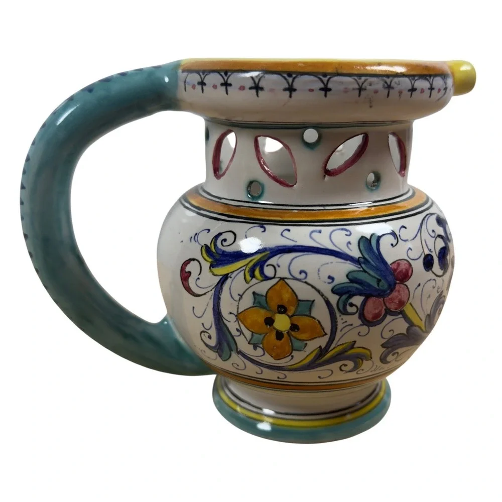 P.V. Italy Majolica Puzzle Jug Drink If You Can Hand Painted Ceramic Pitcher